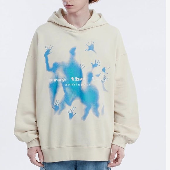 Aelfric Eden Cream Hoodie vintage oversized with Blue Abstract Design - Picture 1 of 7